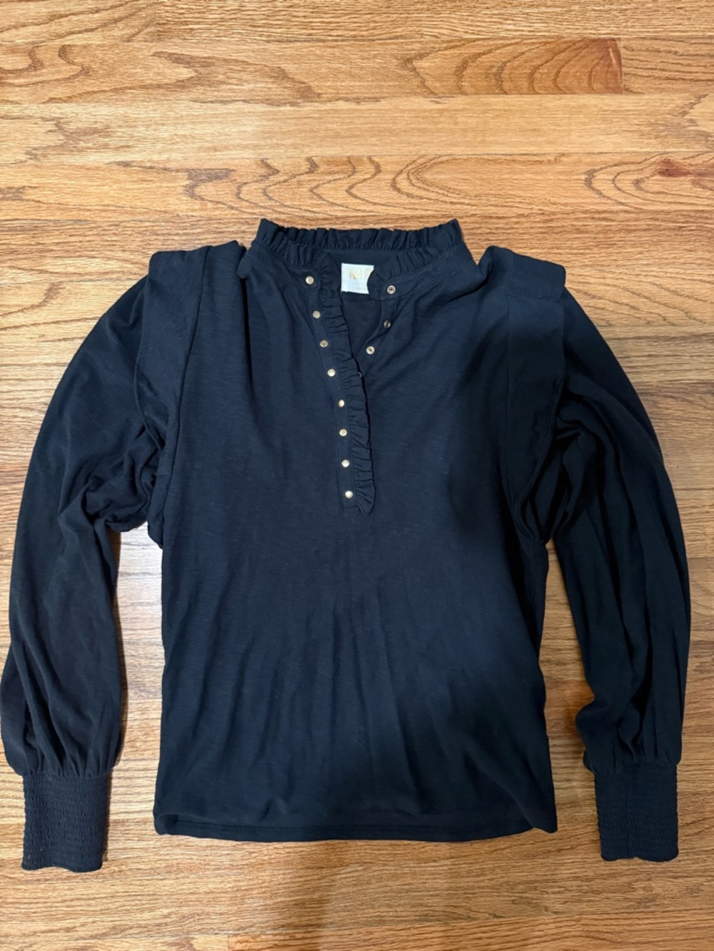 Nation LTD Black Ruffle Shoulder Long Sleeve Top